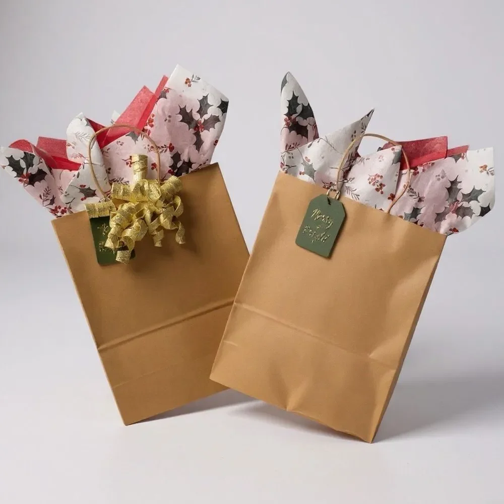 XMS -11  Festive Holiday Gift Bag with Tissue Paper, Tag and Bow